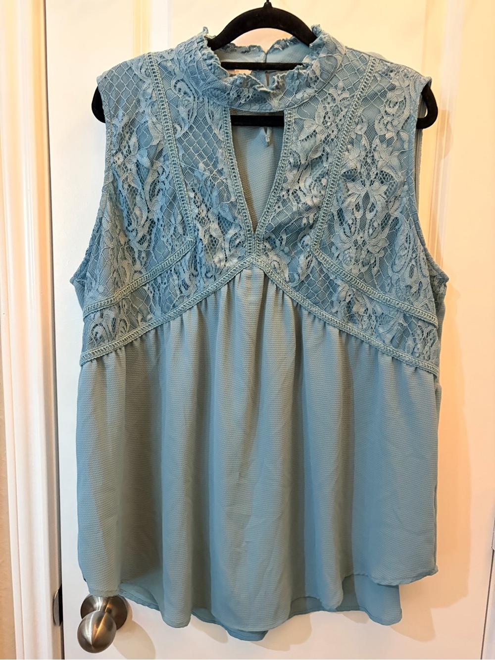 Maurices XXL Blue Lace Mock Neck Sleeveless Blouse Plus Size